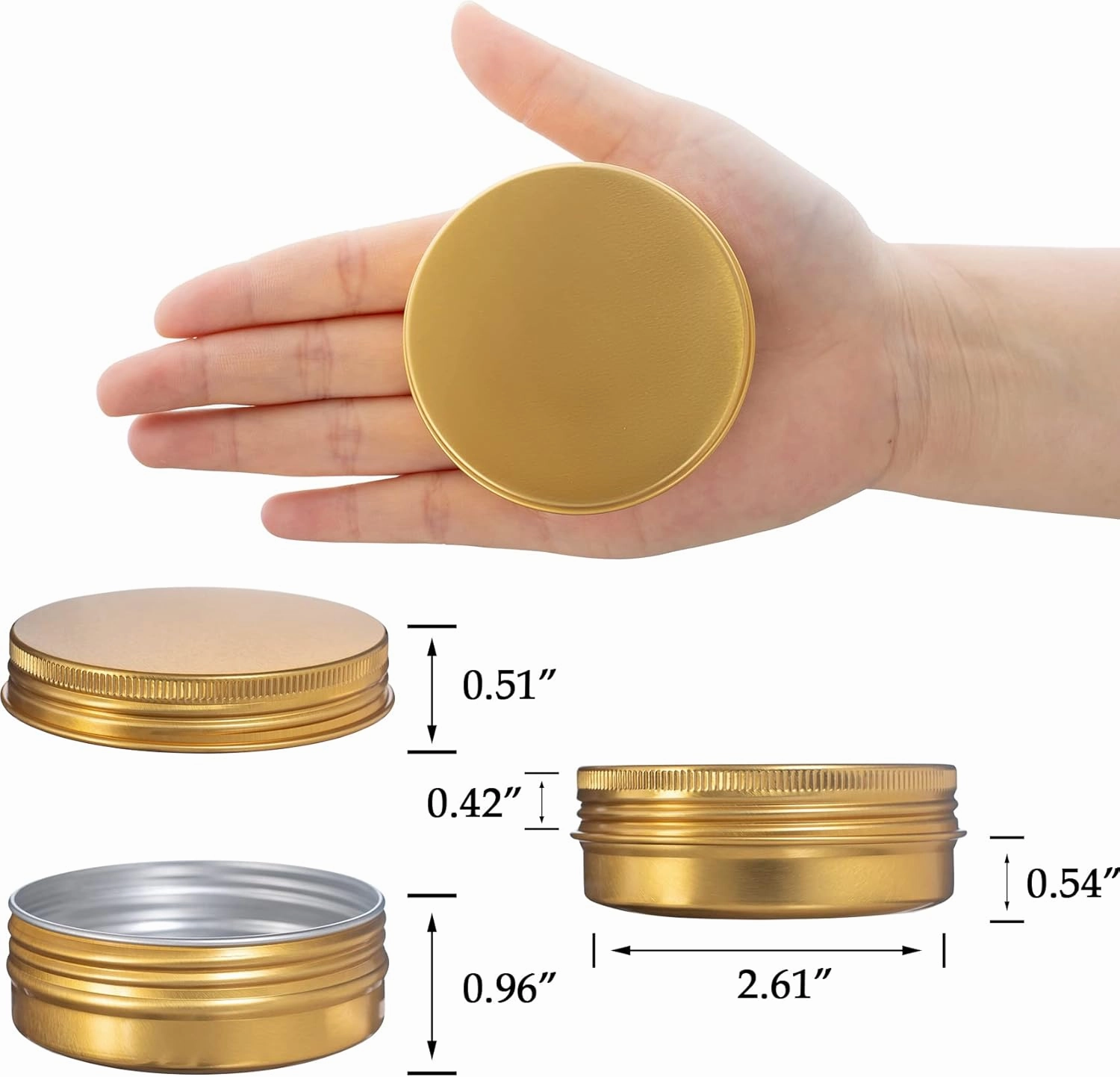 2 oz / 60ml Screw Top Aluminum Tin Jar with Screw Lid and Blank Labels - Pack of 23 (Gold)