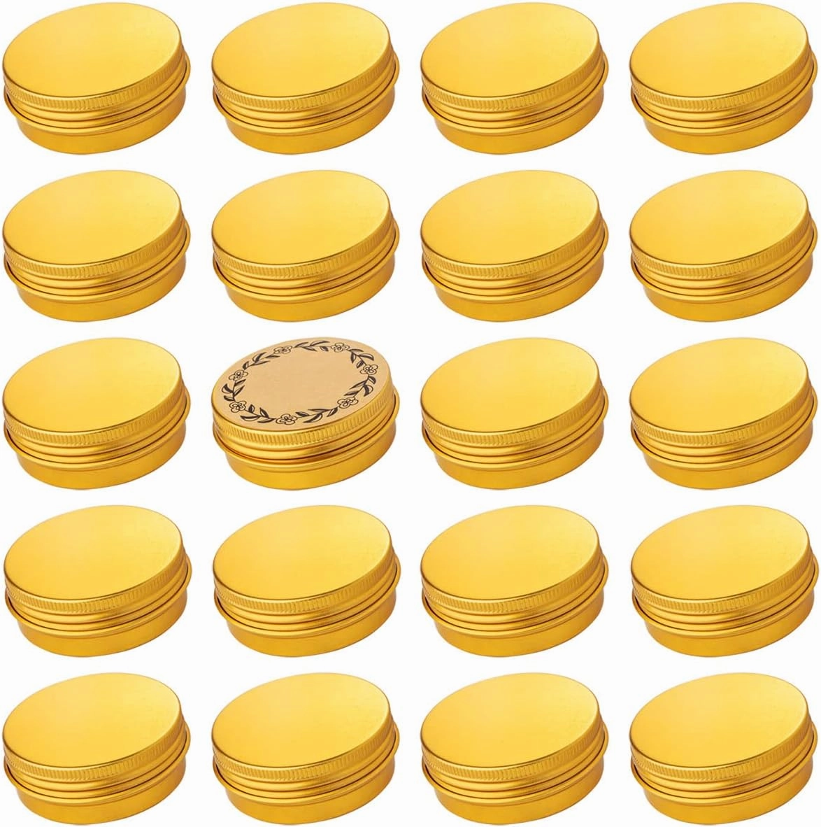 2 oz / 60ml Screw Top Aluminum Tin Jar with Screw Lid and Blank Labels - Pack of 23 (Gold)