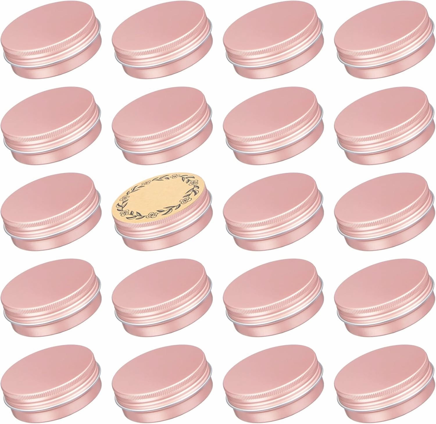 2 oz / 60ml Screw Top Aluminum Tin Jar with Screw Lid and Blank Labels - Pack of 23 (Rose Gold)