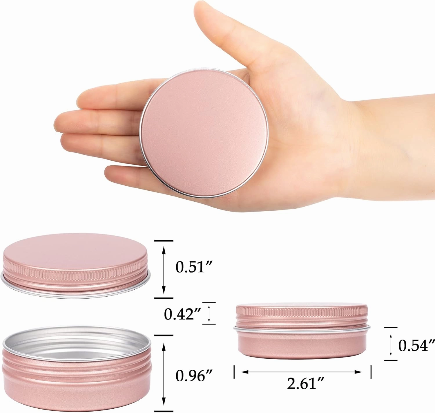2 oz / 60ml Screw Top Aluminum Tin Jar with Screw Lid and Blank Labels - Pack of 23 (Rose Gold)