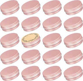 2 oz / 60ml Screw Top Aluminum Tin Jar with Screw Lid and Blank Labels - Pack of 23 (Rose Gold)