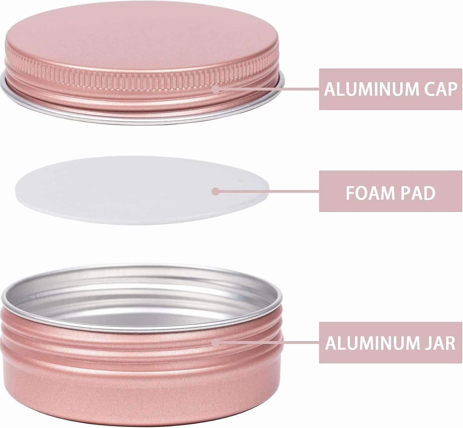 2 oz / 60ml Screw Top Aluminum Tin Jar with Screw Lid and Blank Labels - Pack of 23 (Rose Gold)