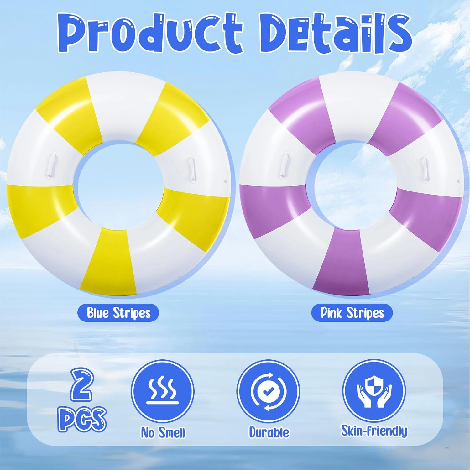 2 Pcs Large Pool Floats Swim Ring with Handles 47.24 Inch Inflatable Swimming Pool Tubes Adult Size for Summer Lounger Beach Party