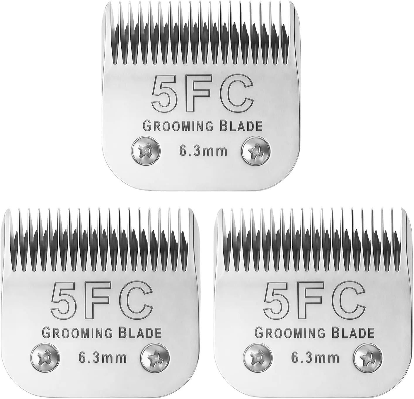 3 Pcs Size 5FC Detachable Dog Grooming Blades, Compatible with Andis, Oster A5, Wahl KM10 Series Clippers, Cut Length 6.3mm, Silver (5FC 6.3mm, 3Pcs)
