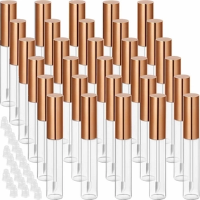30 Plastic PET Lip Gloss Tubes 10ML Balm Container Clear Stopper Rose Gold Lot