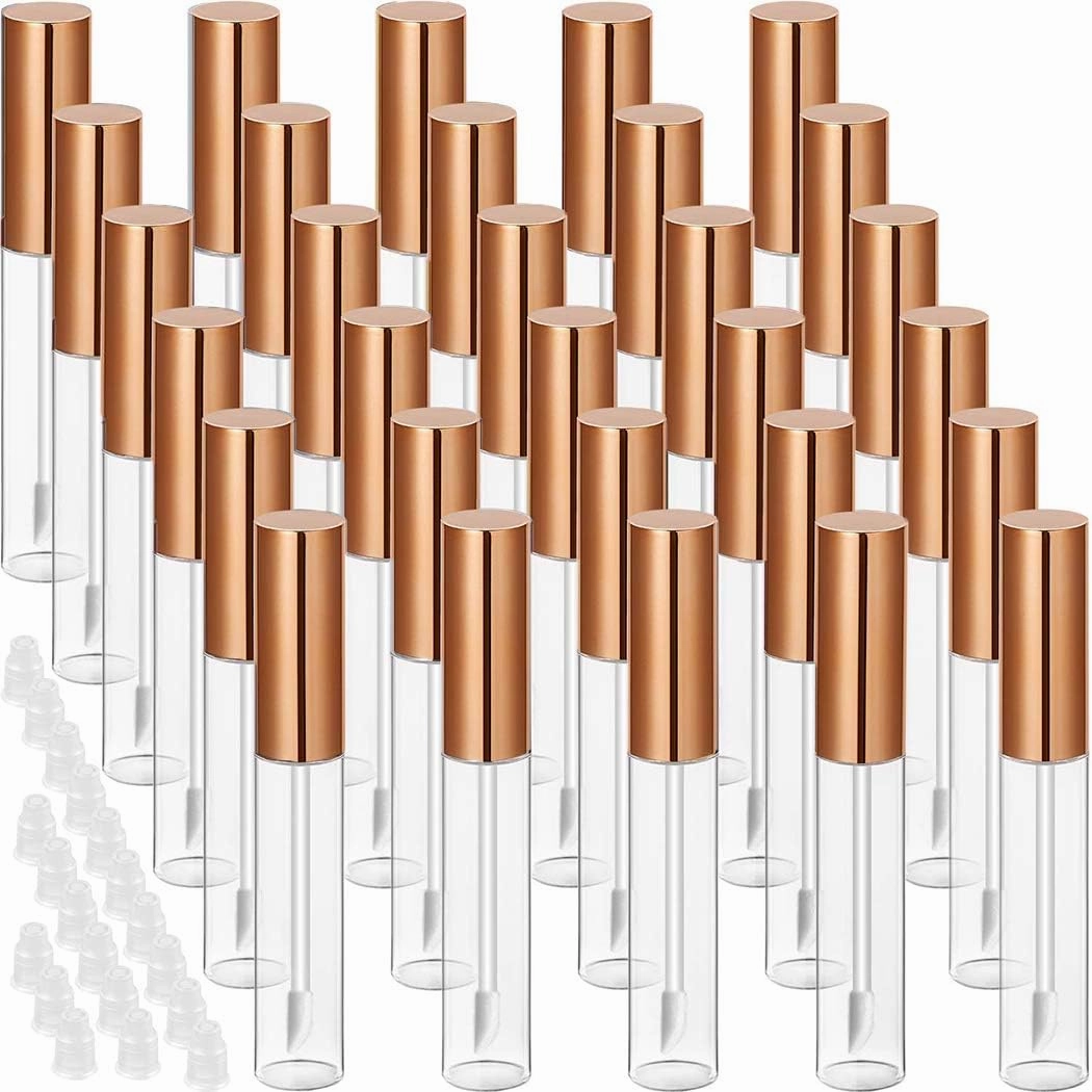 30 Plastic PET Lip Gloss Tubes 10ML Balm Container Clear Stopper Rose Gold Lot