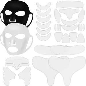 32 Pcs Facial Chest Neck Silicone Pad Reusable Face Forehead Patches Facial Sleeping Mask Cover for Smoothing Chest Neck Forehead Eye Mouth (Black,White)