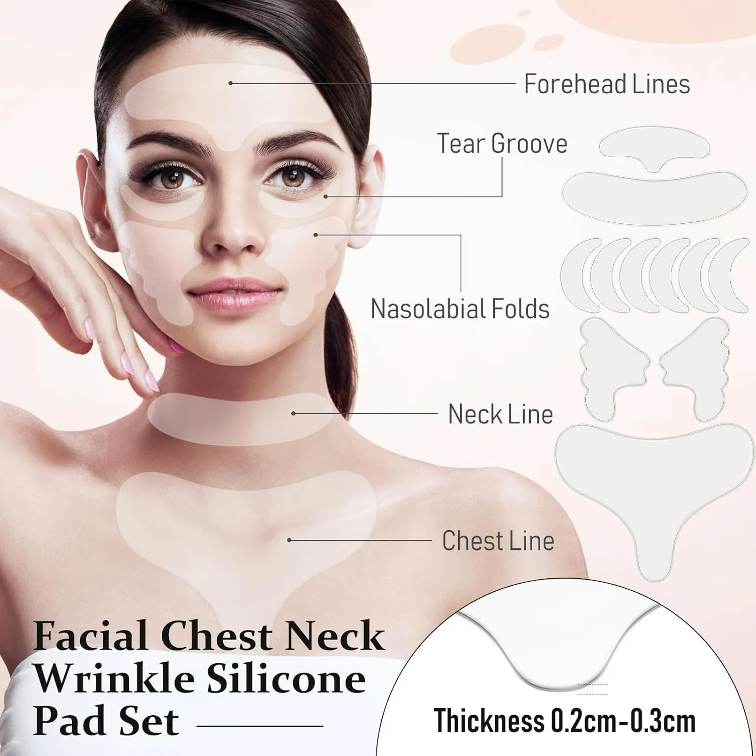 32 Pcs Facial Chest Neck Silicone Pad Reusable Face Forehead Patches Facial Sleeping Mask Cover for Smoothing Chest Neck Forehead Eye Mouth (Black,White)
