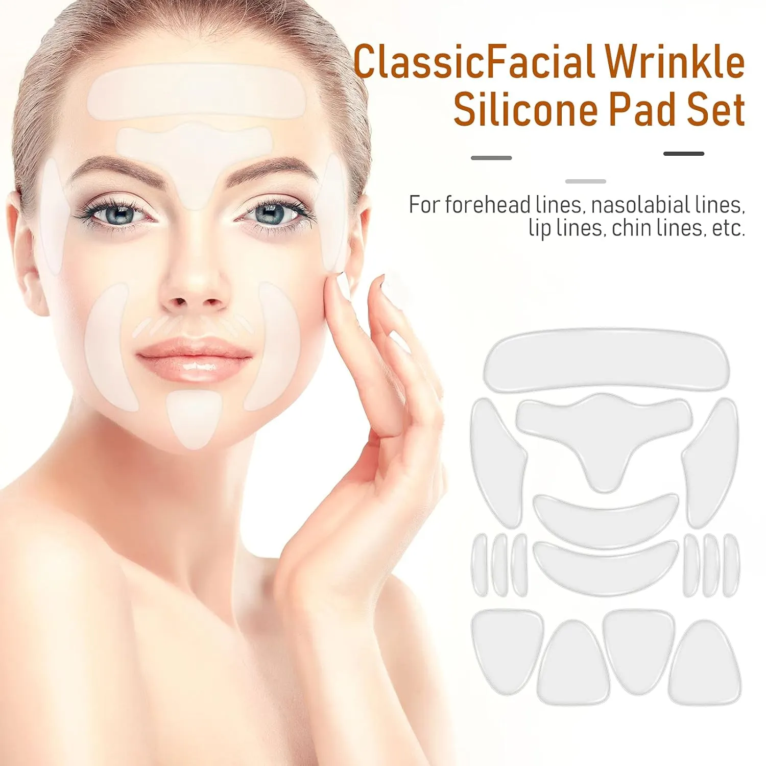 32 Pcs Facial Chest Neck Silicone Pad Reusable Face Forehead Patches Facial Sleeping Mask Cover for Smoothing Chest Neck Forehead Eye Mouth (Black,White)