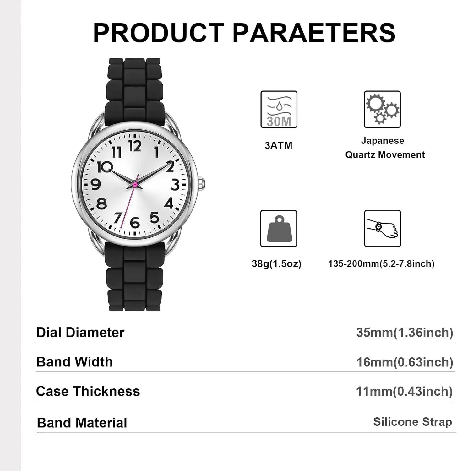 35MM Women's Watch Big Face Easy Reader Water Proof