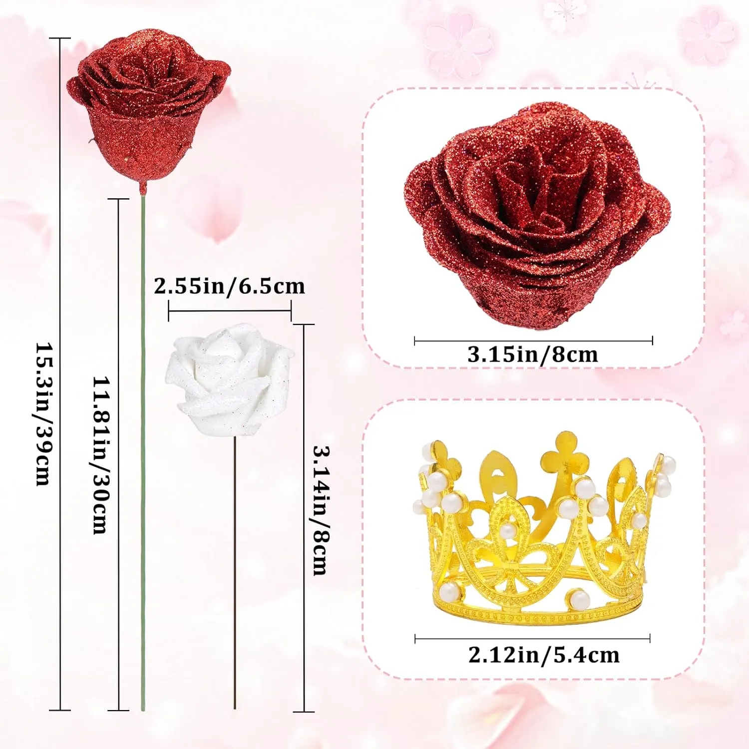 36 20 Glitter Roses Bouquet, DIY Fake Flowers Bouquet, Craft The Initials of Your Loves' Name with Artificial Rose Bouquet for Valentines, Anniversary, Wedding, Red & White