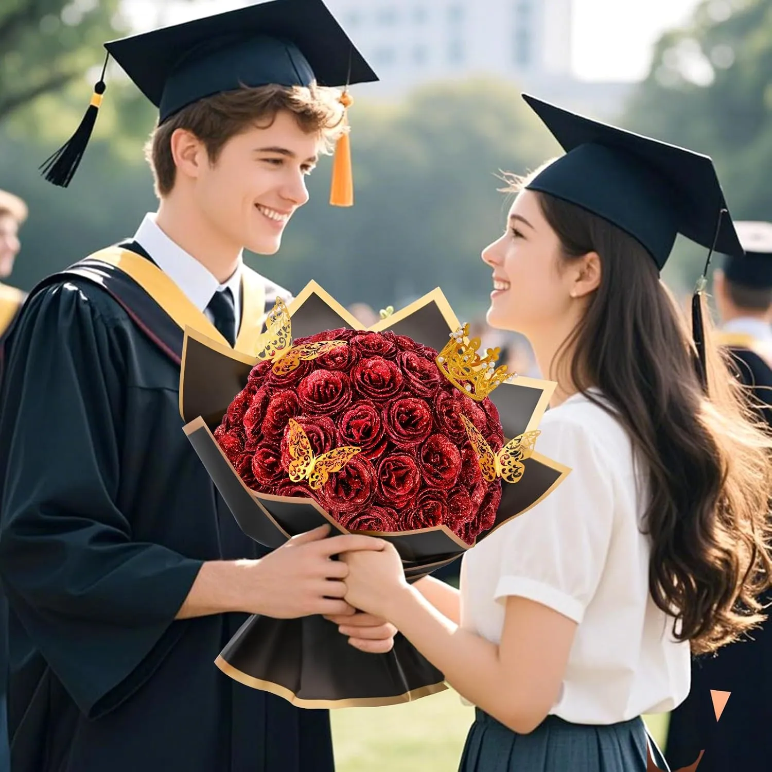 36 20 Glitter Roses Bouquet, DIY Fake Flowers Bouquet, Craft The Initials of Your Loves' Name with Artificial Rose Bouquet for Valentines, Anniversary, Wedding, Red & White