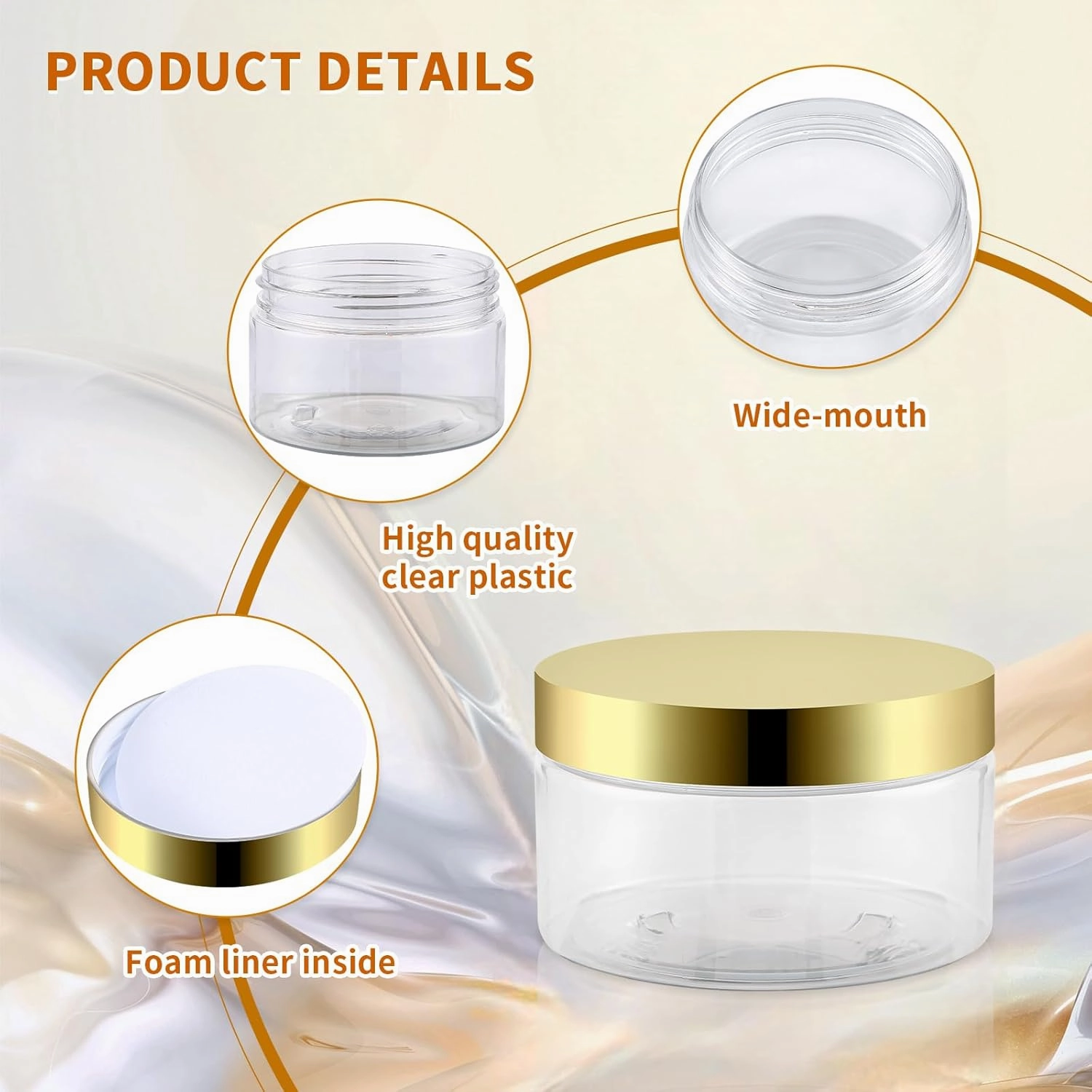 36 Pack 2 Oz Plastic Containers with Gold Lids,Small Clear Empty BPA Free and Refillable Cosmetic Jars Travel Containers for Creams, Lotion, Bath Salts, Sugar Scrub, Slime, Lip Scrub, Makeup