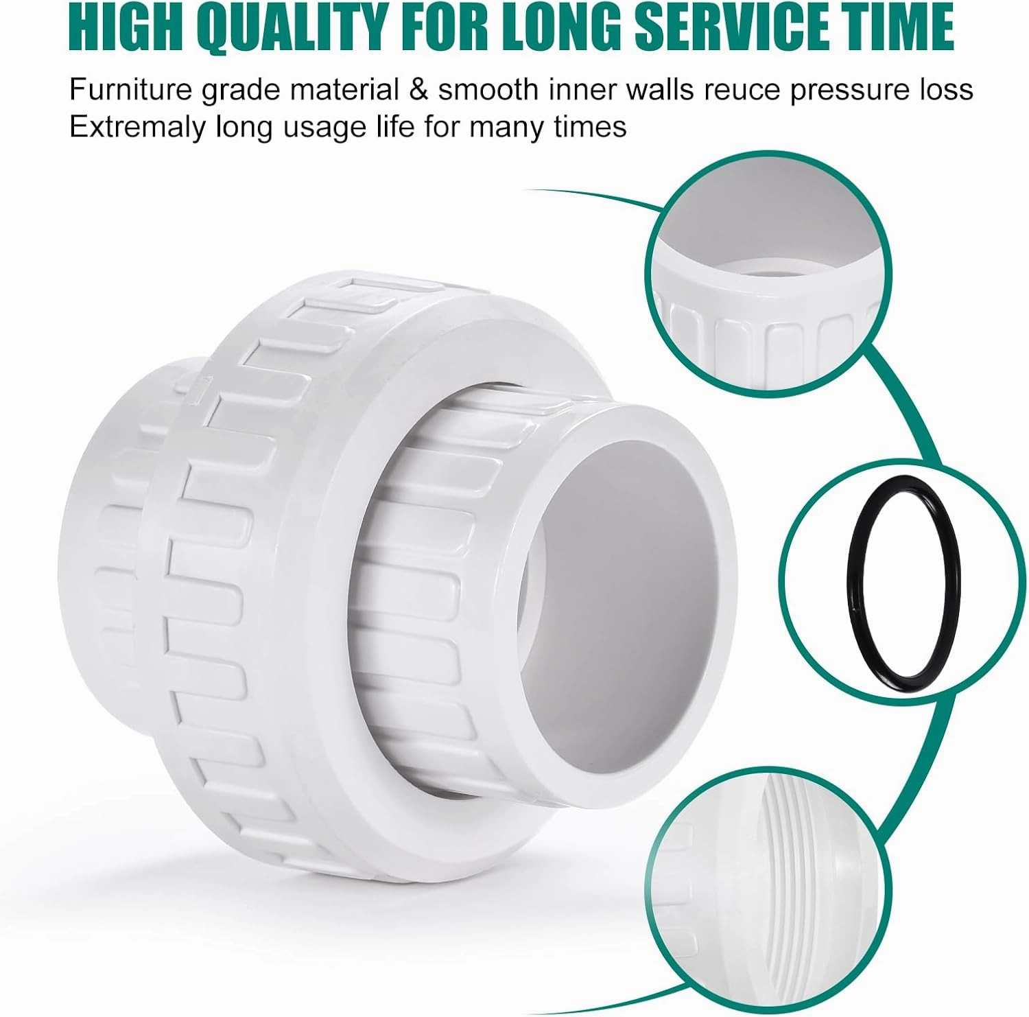 3" PVC Union Coupling Pipe Fitting, Slip Union Schedule 40, Adapter(Socket x Socket), Built-in EPDM O-Ring, White (1 Pack)