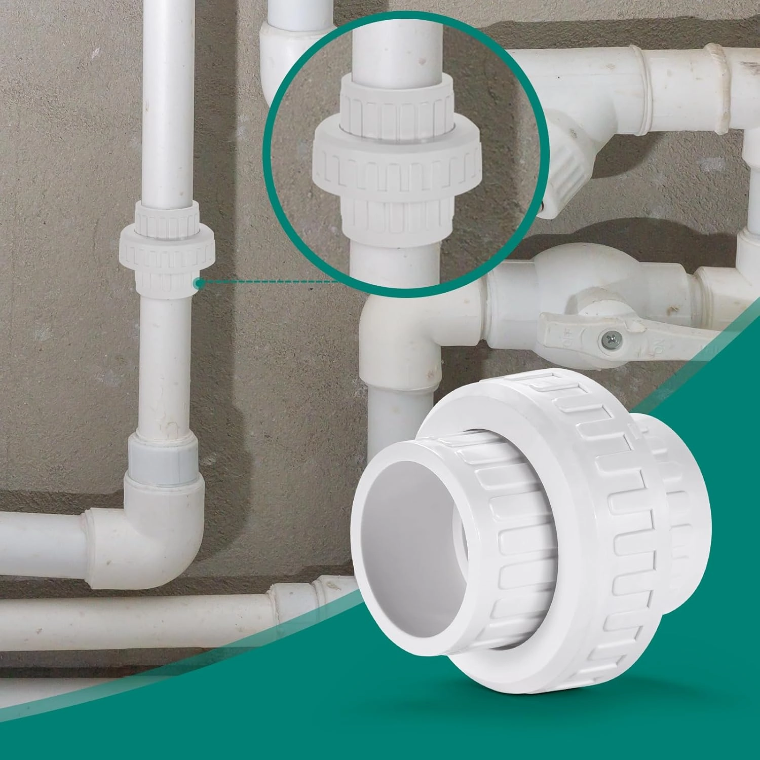 3" PVC Union Coupling Pipe Fitting, Slip Union Schedule 40, Adapter(Socket x Socket), Built-in EPDM O-Ring, White (1 Pack)