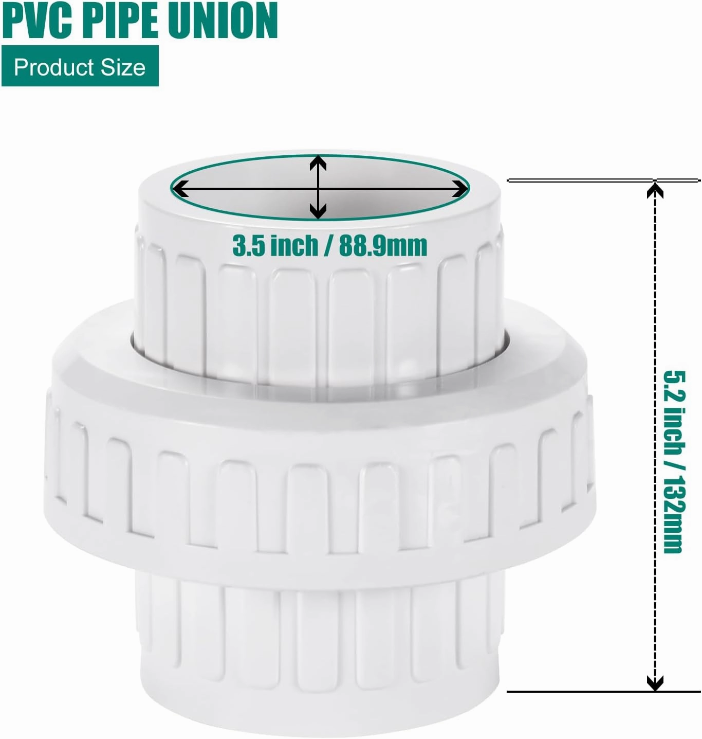 3" PVC Union Coupling Pipe Fitting, Slip Union Schedule 40, Adapter(Socket x Socket), Built-in EPDM O-Ring, White (1 Pack)