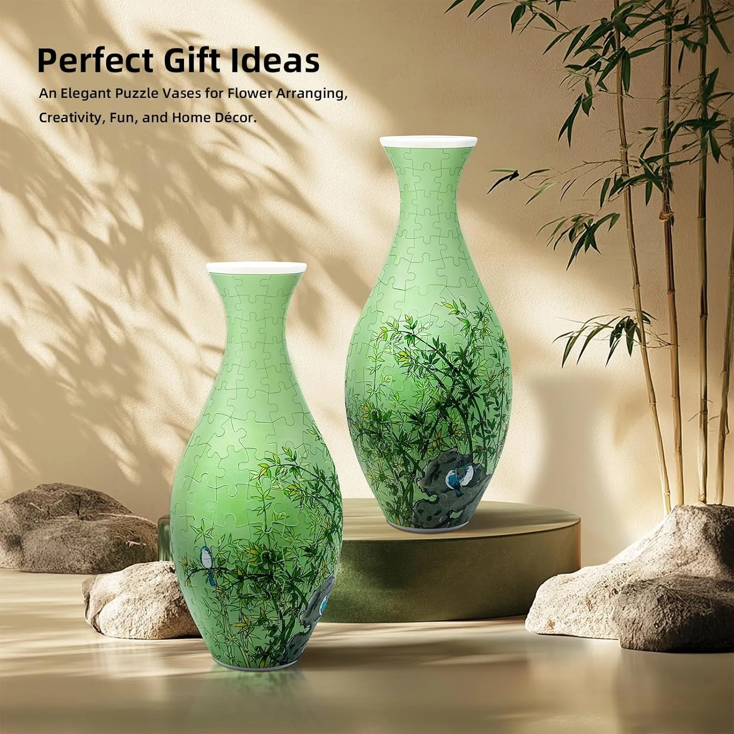 3D Puzzle Vase Compatible with Lego Flowers,160-Piece Unique Flower Vase for Adults, DIY Bamboo Plant Vase Set for Home & Office Decor, Building Sets