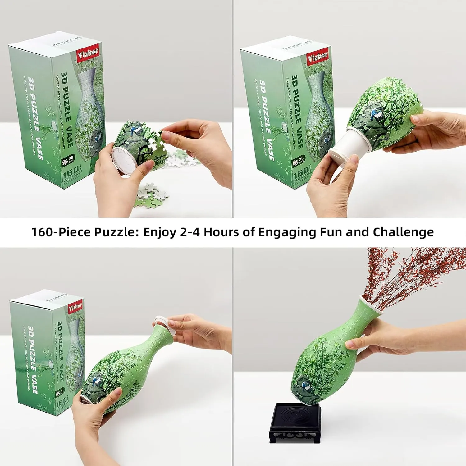 3D Puzzle Vase Compatible with Lego Flowers,160-Piece Unique Flower Vase for Adults, DIY Bamboo Plant Vase Set for Home & Office Decor, Building Sets