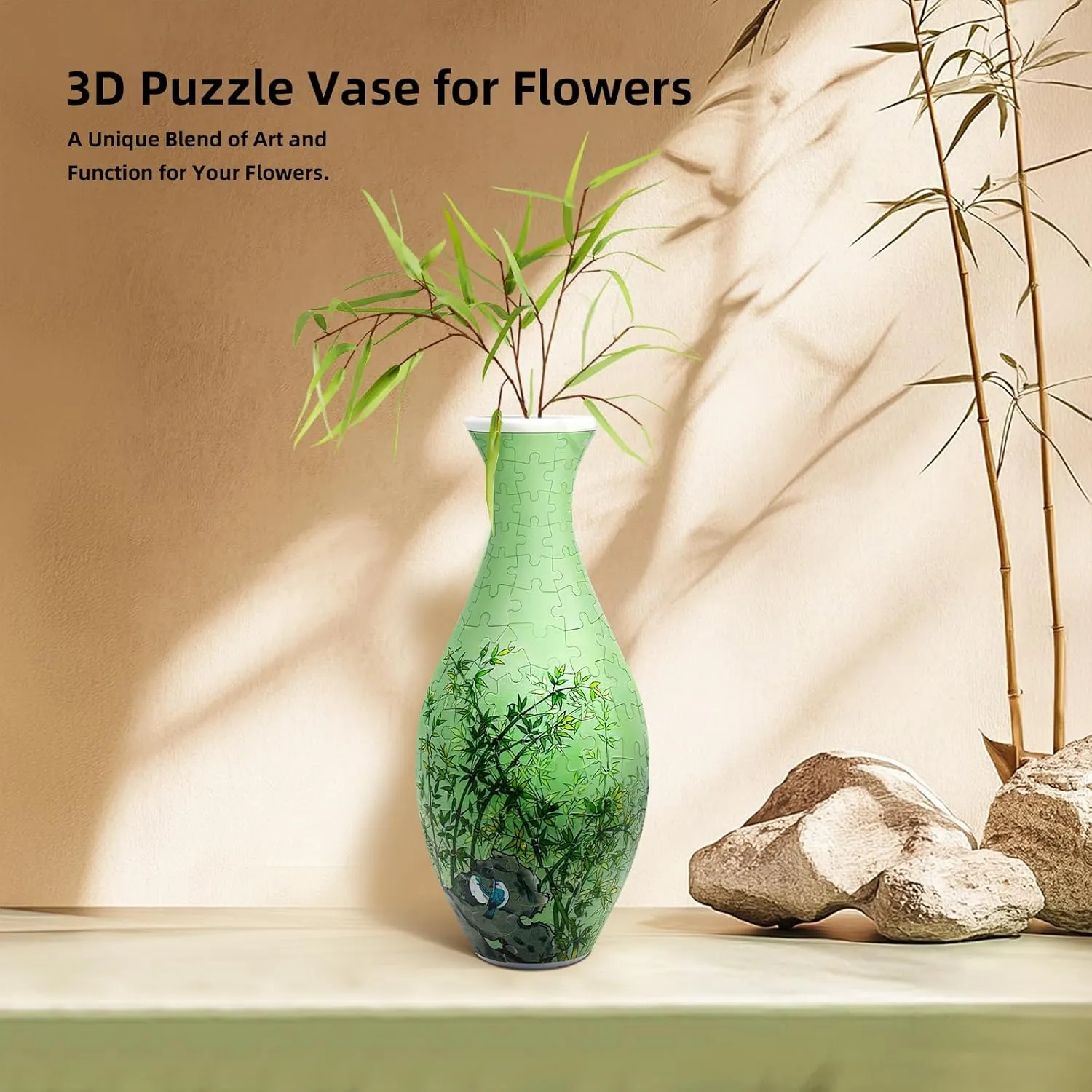 3D Puzzle Vase Compatible with Lego Flowers,160-Piece Unique Flower Vase for Adults, DIY Bamboo Plant Vase Set for Home & Office Decor, Building Sets