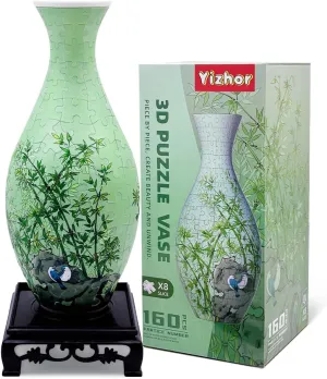 3D Puzzle Vase Compatible with Lego Flowers,160-Piece Unique Flower Vase for Adults, DIY Bamboo Plant Vase Set for Home & Office Decor, Building Sets