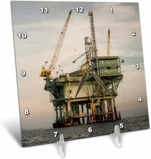 3D Rose USA-California-Santa Barbara Channel-Platform C Oil rig Desk Clock, 6" x 6"