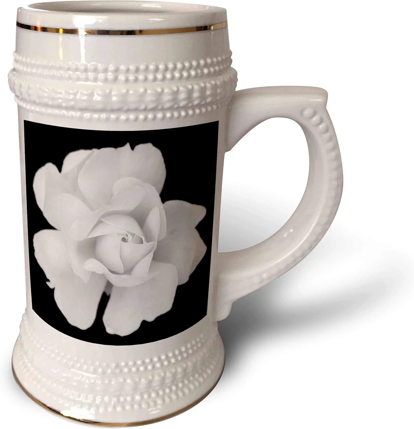 3dRose 22oz Stein Mug - A macro photograph of a St. Tropez rose in black and white. Stamp City - flowers