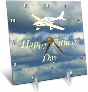 3dRose 6x6 Desk Clock - Image of Cessna Plane Cloudy Skies and Words Happy Fathers Day Lens Art by Florene - Fathers Day