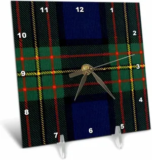 3dRose 6x6 Desk Clock - Image of Maclaren Clan Kilt Scottish Tartan Plaid Pattern Patterns- Tartan and Plaid