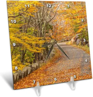 3dRose 6x6 Desk Clock - Maine, Mt. Desert Island. Carriage Road in Acadia N.P. During Autumn. Autumn