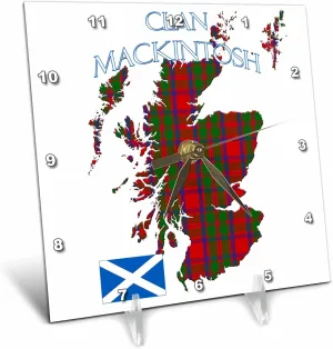 3dRose 6x6 Desk Clock - Outline of Scotland with The Mackintosh Clan Family Tartan. Creative Studios Scottish Tartans
