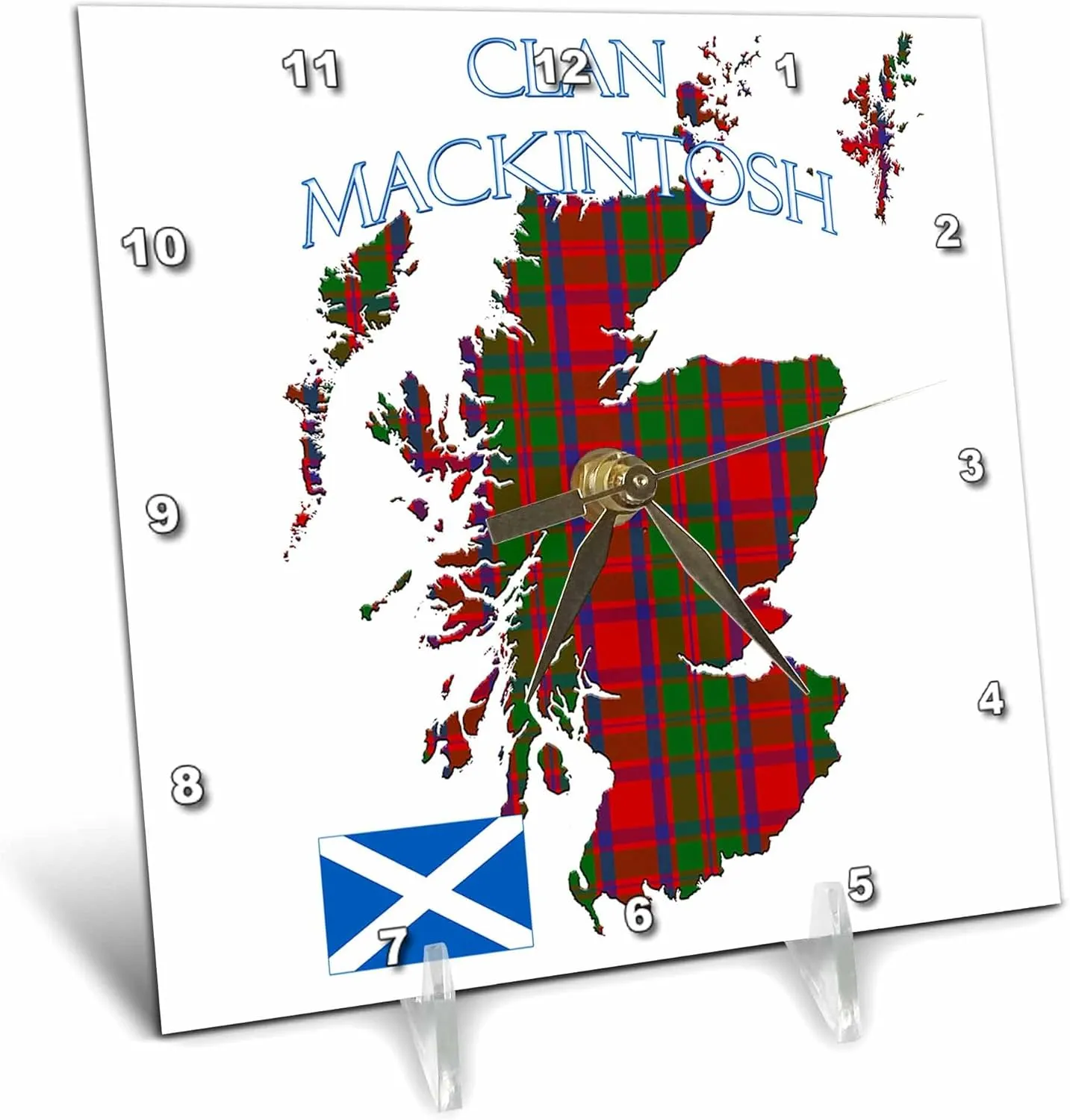 3dRose 6x6 Desk Clock - Outline of Scotland with The Mackintosh Clan Family Tartan. Creative Studios Scottish Tartans