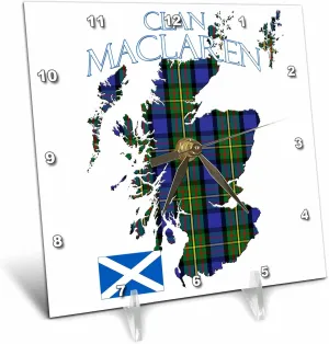 3dRose 6x6 Desk Clock - Outline of Scotland with The Maclaren Clan Family Tartan. Creative Studios Scottish Tartans