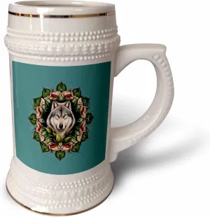 3dRose A Timber Wolf Surrounded By Ladys Slipper Minnesota State... - 22oz Stein Mug (stn-383474-1)