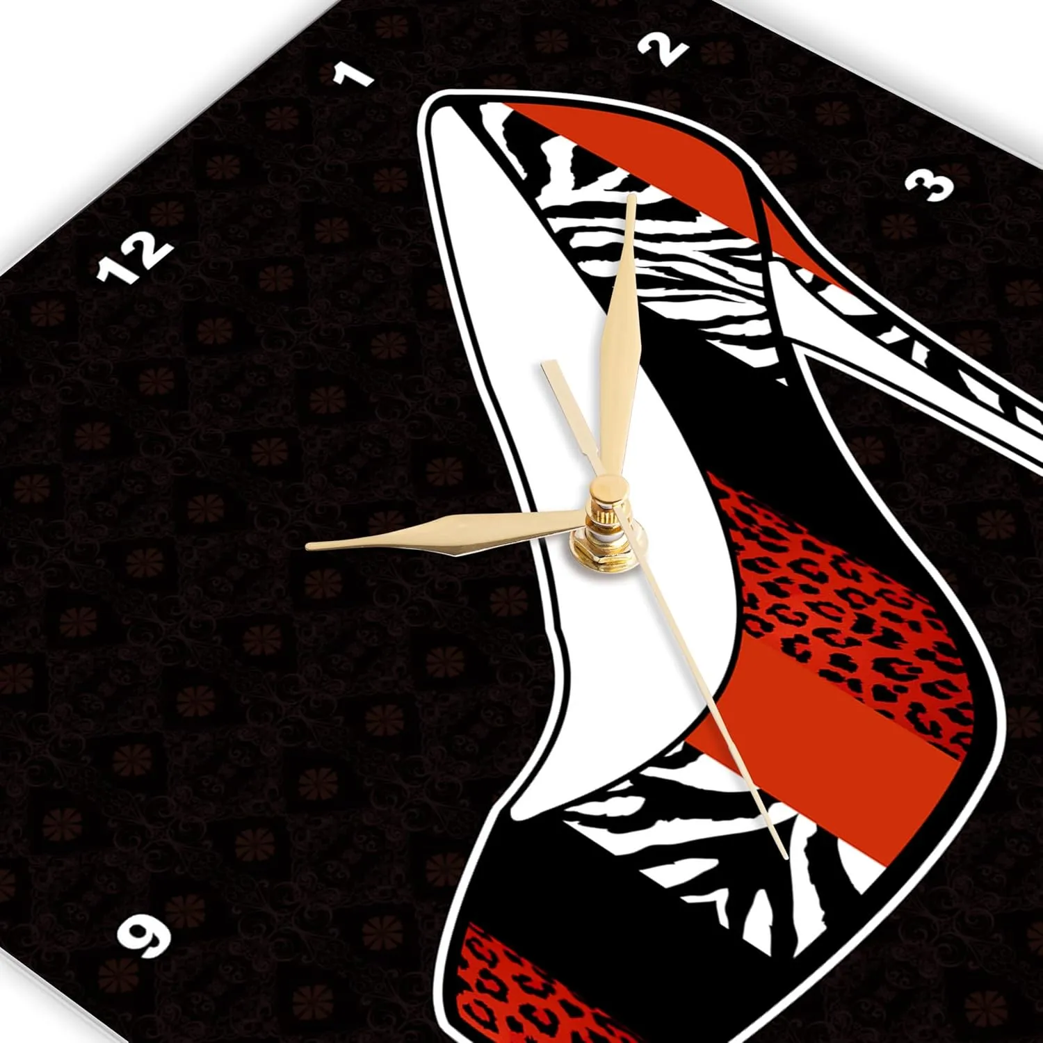 3dRose DPP_57145_1 I Love Shoes Animal Print High Heel Shoe Red Cheetah and Zebra Wall Clock, 10 by 10-Inch
