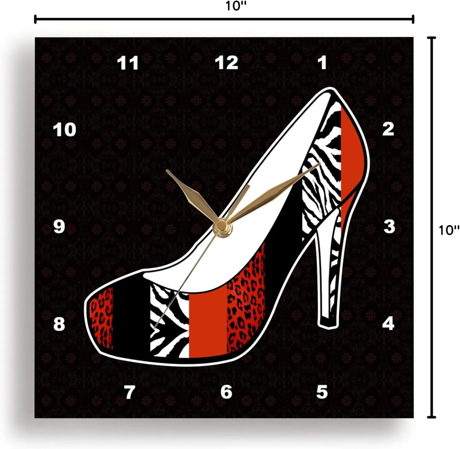 3dRose DPP_57145_1 I Love Shoes Animal Print High Heel Shoe Red Cheetah and Zebra Wall Clock, 10 by 10-Inch