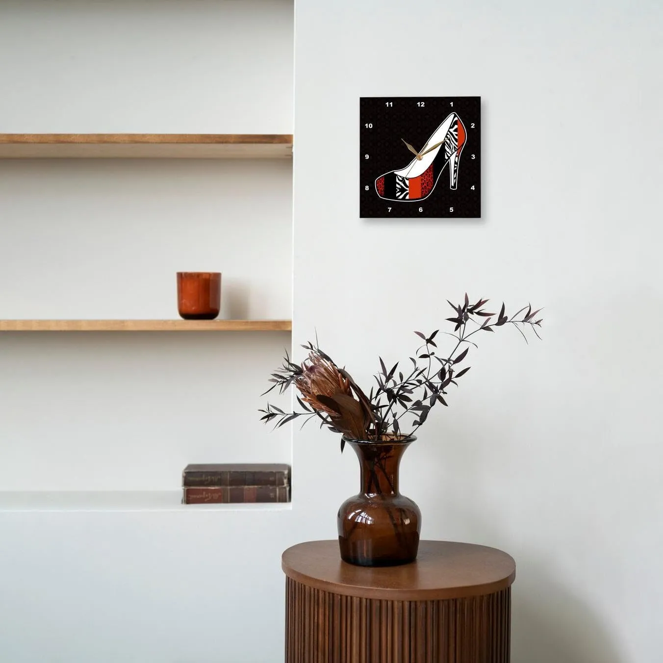 3dRose DPP_57145_1 I Love Shoes Animal Print High Heel Shoe Red Cheetah and Zebra Wall Clock, 10 by 10-Inch