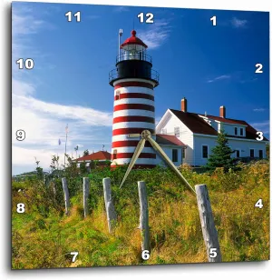 3dRose DPP_90546_1 Maine, Lubec. West Quoddy Head Lighthouse-Us20 Bja0007-Jaynes Gallery-Wall Clock, 10 by 10-Inch