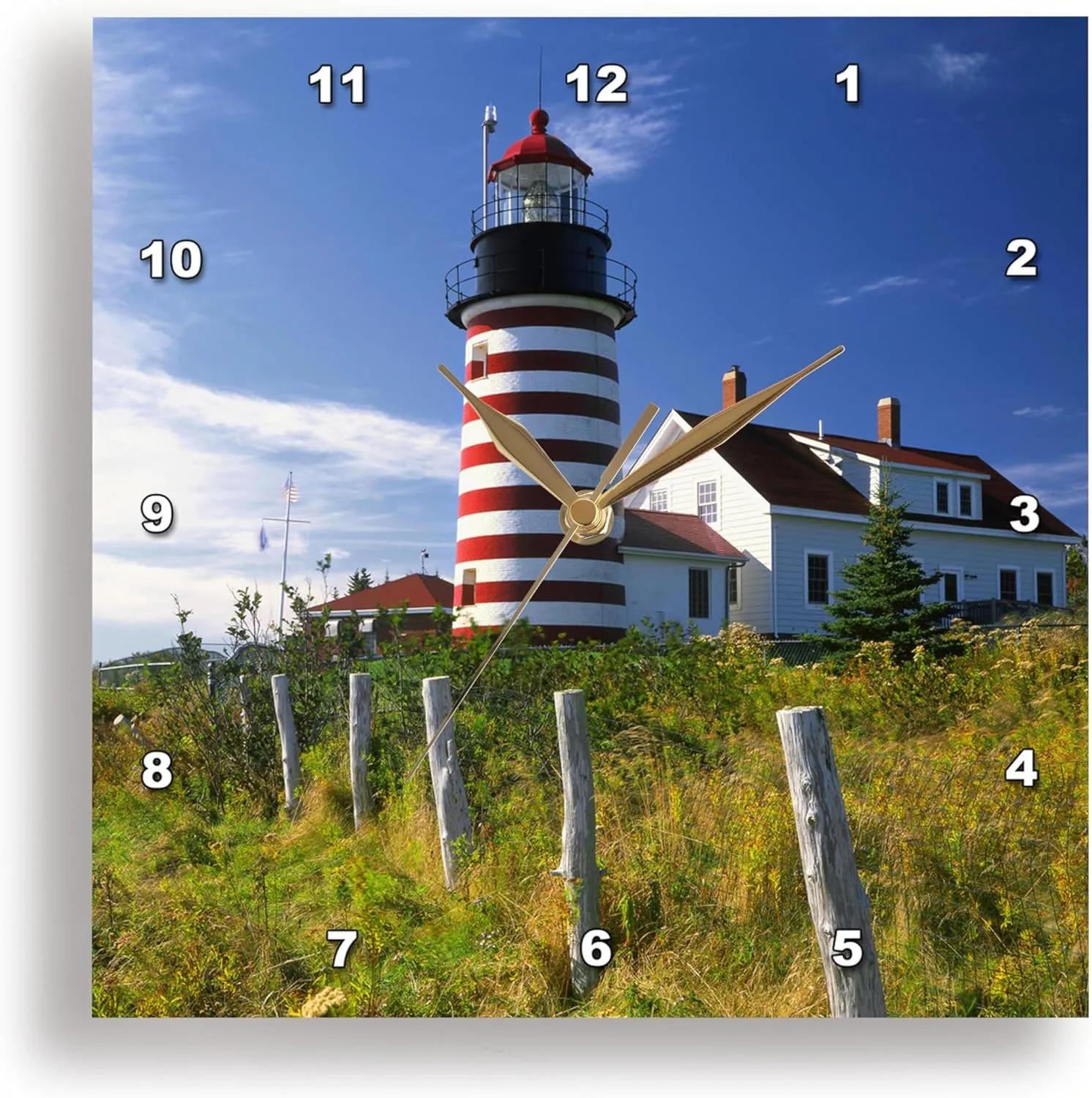 3dRose DPP_90546_2 Maine, Lubec. West Quoddy Head Lighthouse - US20 BJA0007 - Jaynes Gallery - Wall Clock, 13 by 13-Inch