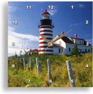 3dRose DPP_90546_2 Maine, Lubec. West Quoddy Head Lighthouse - US20 BJA0007 - Jaynes Gallery - Wall Clock, 13 by 13-Inch