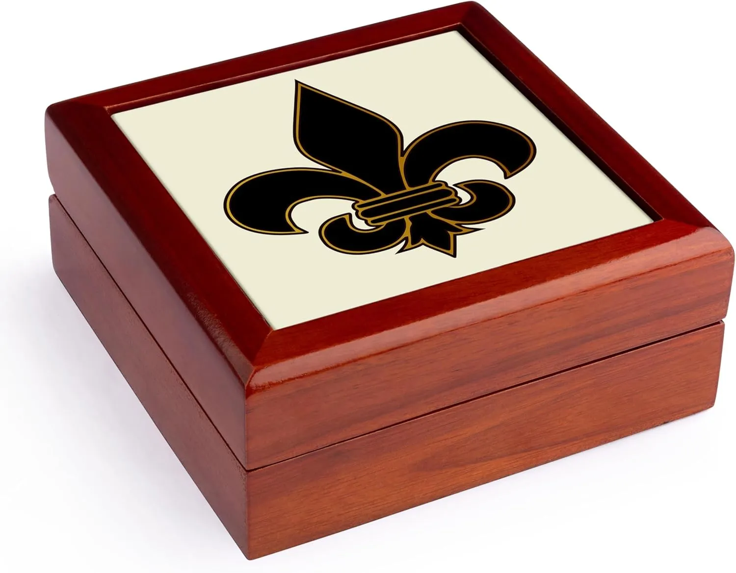 3dRose Large Black and Gold Fleur de lis Christian Saints Symbol, Jewelry Box jb-22360-1