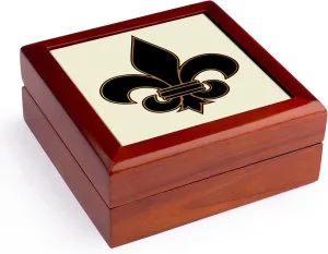 3dRose Large Black and Gold Fleur de lis Christian Saints Symbol, Jewelry Box jb-22360-1