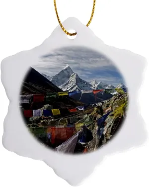 3dRose orn_132859_1 Prayer Flags, Everest Base Camp, Ama Dablam, Nepal AS26 DNY0022 David Noyes Snowflake Porcelain Ornament, 3-Inch