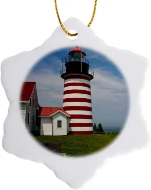 3dRose ORN_90625_1 West Quoddy Head Lighthouse State Park, Maine-US20 CHA0034-Chuck Haney-Snowflake Ornament, Porcelain, 3-Inch