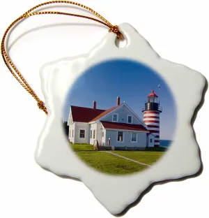 3dRose orn_90723_1 West Quoddy Head Lighthouse, Lubec, Maine-Us20 Jmo1278-Jerry and Marcy Monkman-Snowflake Ornament, 3-Inch, Porcelain