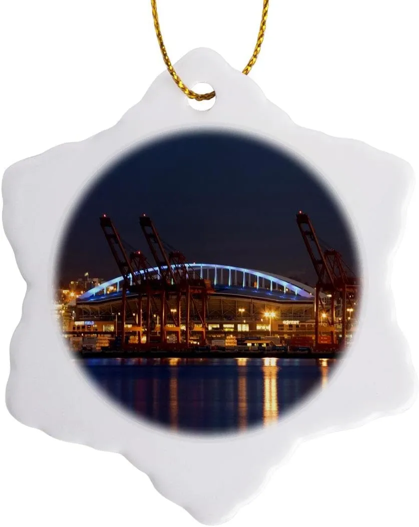 3dRose orn_95908_1 WA, Seattle, Qwest Field and Elliott Bay US48 JWI1089 Jamie and Judy Wild Snowflake Porcelain Ornament, 3-Inch