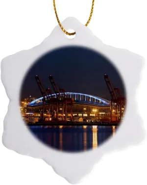 3dRose orn_95908_1 WA, Seattle, Qwest Field and Elliott Bay US48 JWI1089 Jamie and Judy Wild Snowflake Porcelain Ornament, 3-Inch