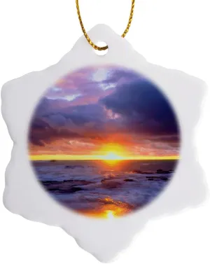 3dRose USA, California, San Diego, Cliffs Beach at Sunset Snowflake Ornament