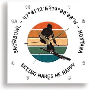 3dRose Wall Clock Silent - 10 inch - Snowbowl, Montana. Man Skier on White. Alpine Skiing, America Gift - Alexis Design - American Skiing Places