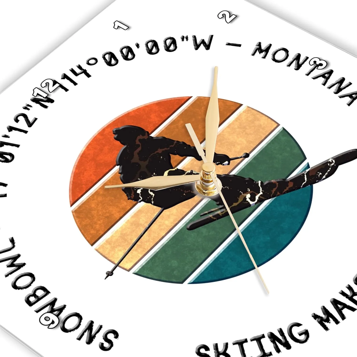 3dRose Wall Clock Silent - 10 inch - Snowbowl, Montana. Man Skier on White. Alpine Skiing, America Gift - Alexis Design - American Skiing Places