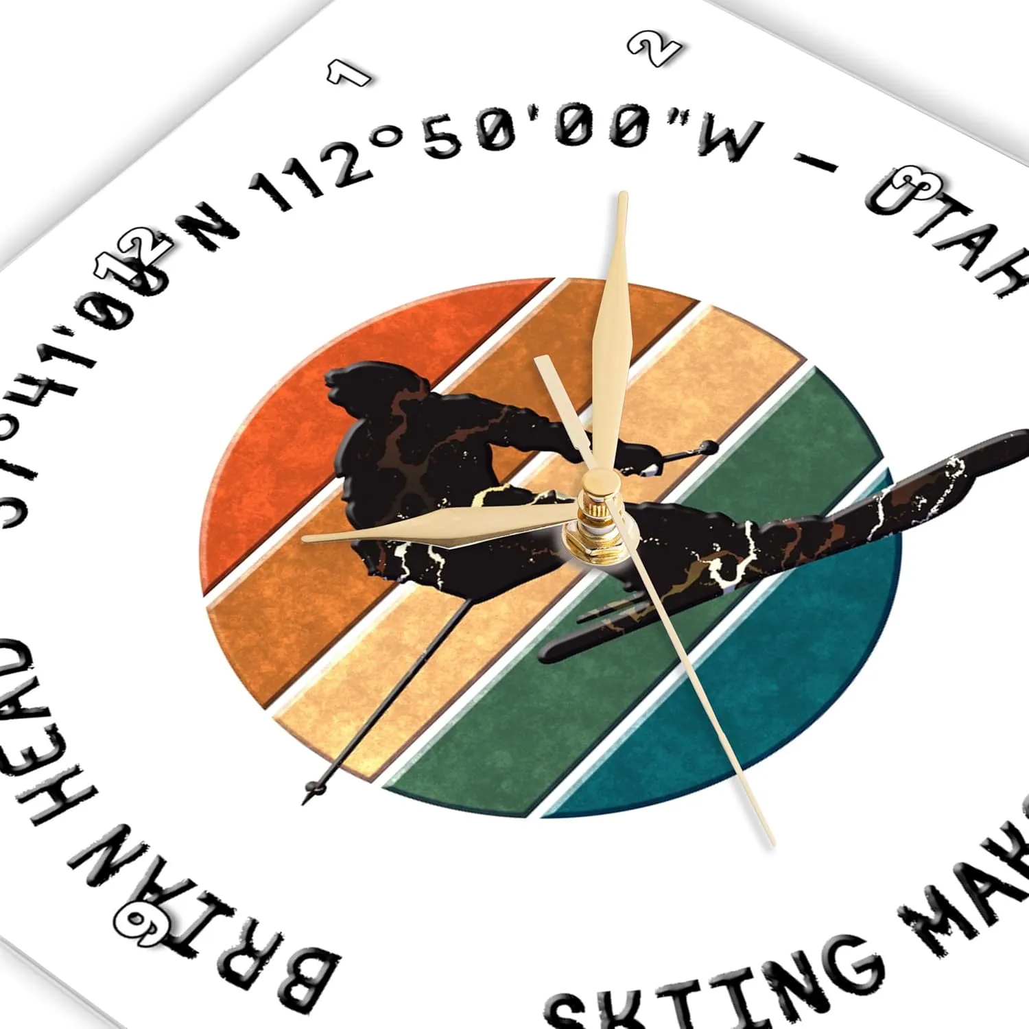 3dRose Wall Clock Silent - 13 inch - Brian Head, Utah. Man Skier on White. Alpine Skiing in America Gift - Alexis Design - American Skiing Places